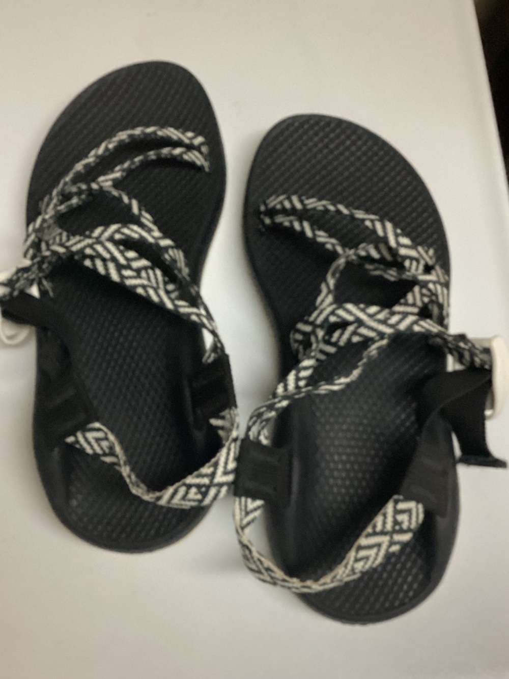 Chaco Black Sandals with Black-and-White Woven Straps